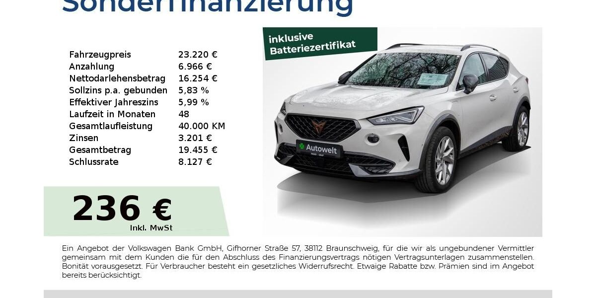 Cupra Formentor 33.250 km 23.220 &euro; Nürnberg 90431