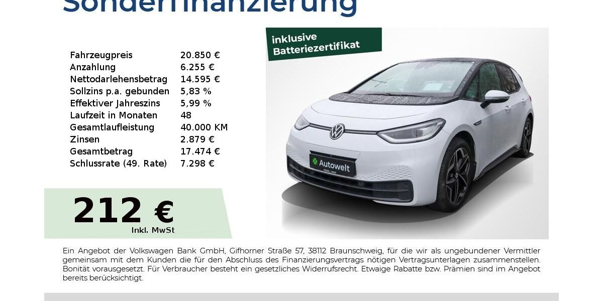 VW ID.3 74.750 km 20.850 &euro; Nürnberg 90431