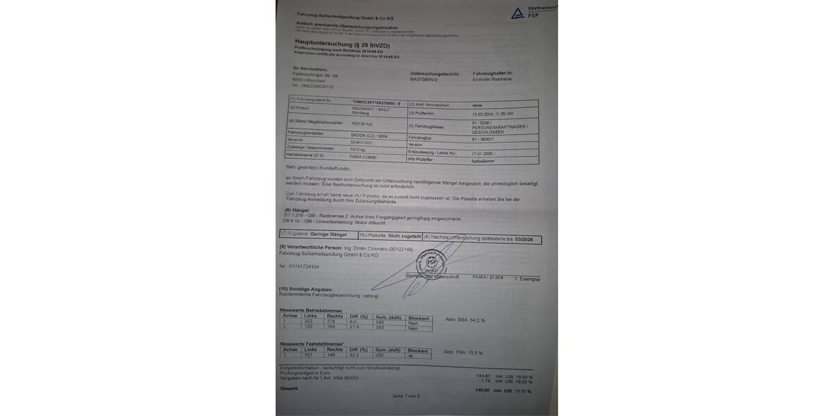 Skoda Fabia Kombi 162.150 km 2.600 &euro; Schwabach 91126